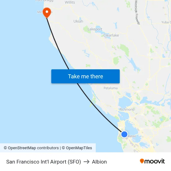 San Francisco Int'l Airport (SFO) to Albion map