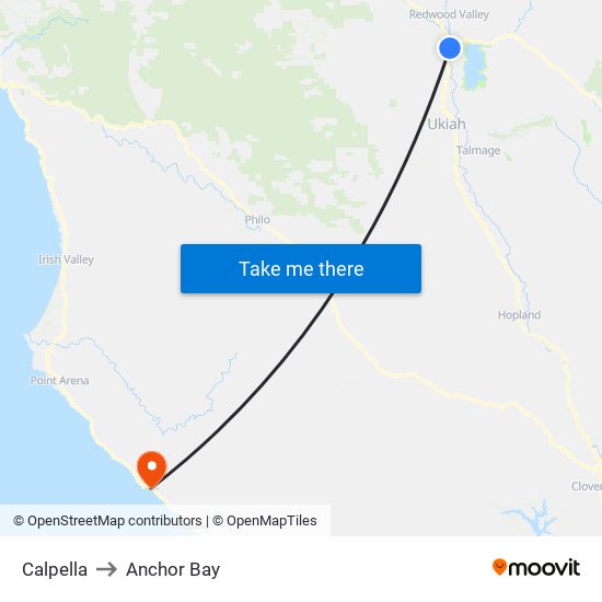 Calpella to Anchor Bay map