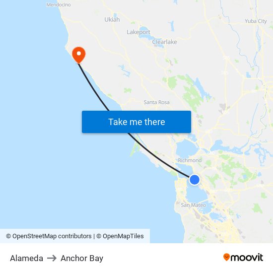 Alameda to Anchor Bay map