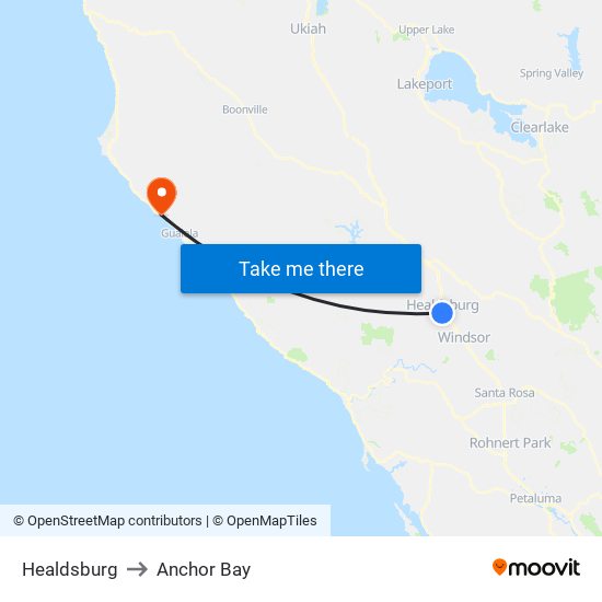 Healdsburg to Anchor Bay map