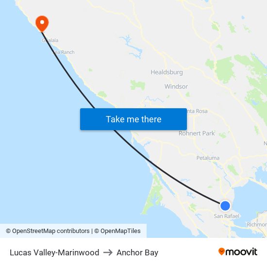 Lucas Valley-Marinwood to Anchor Bay map