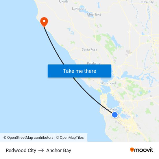 Redwood City to Anchor Bay map