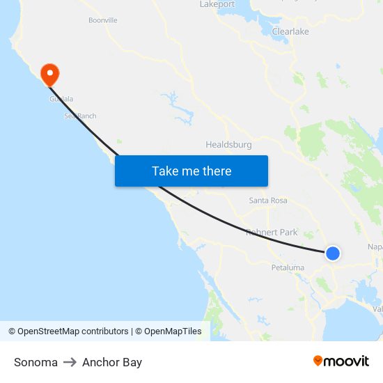 Sonoma to Anchor Bay map