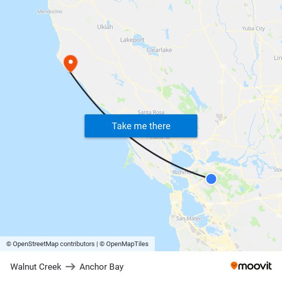 Walnut Creek to Anchor Bay map