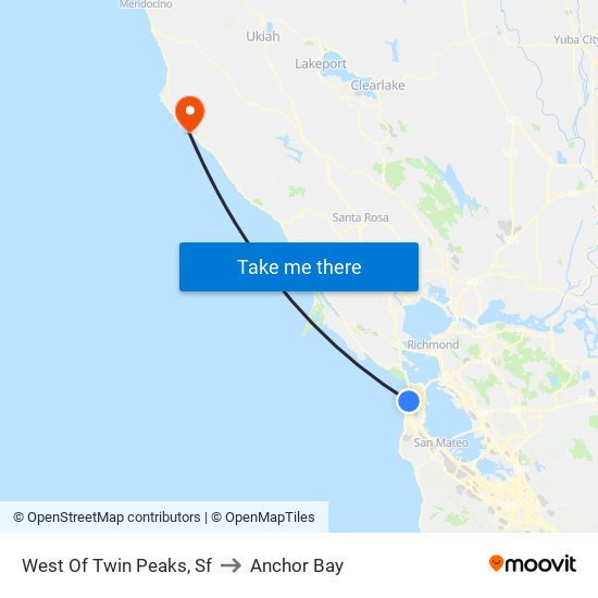 West Of Twin Peaks, Sf to Anchor Bay map