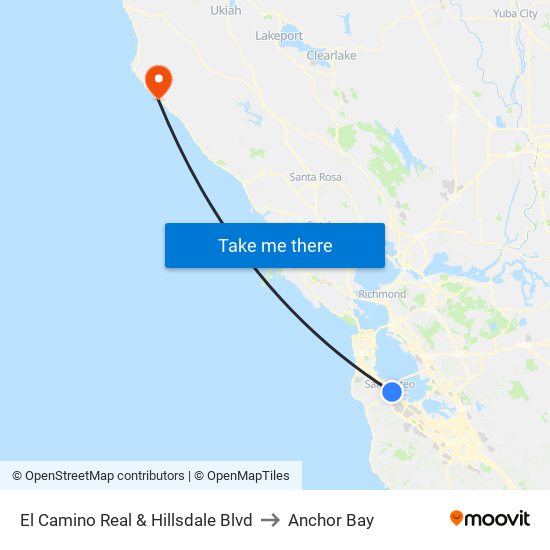 El Camino Real & Hillsdale Blvd to Anchor Bay map