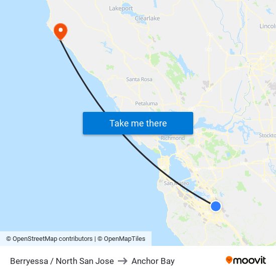 Berryessa / North San Jose to Anchor Bay map