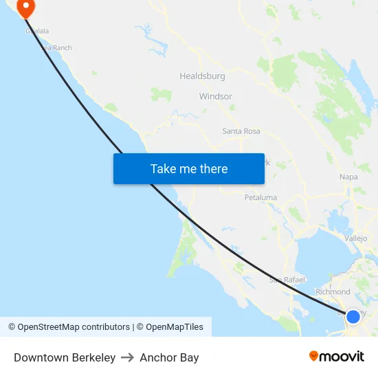 Downtown Berkeley to Anchor Bay map