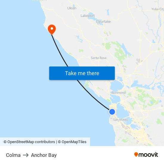 Colma to Anchor Bay map