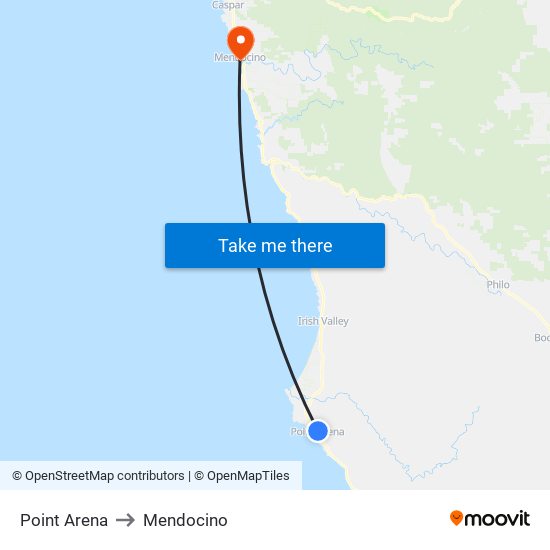 Point Arena to Mendocino map