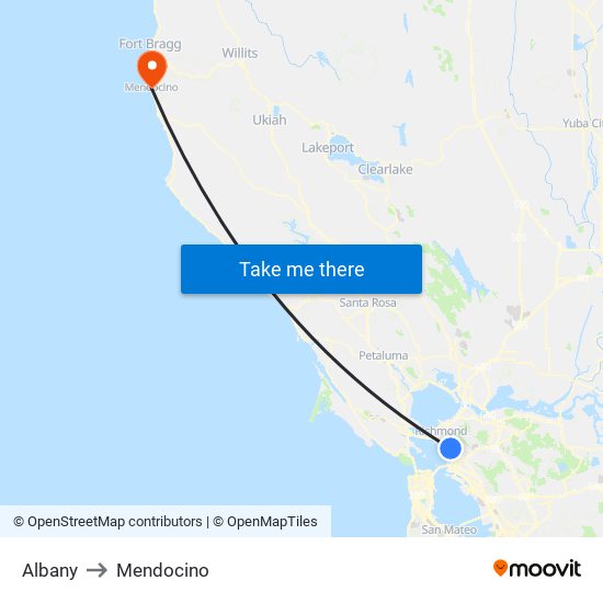 Albany to Mendocino map