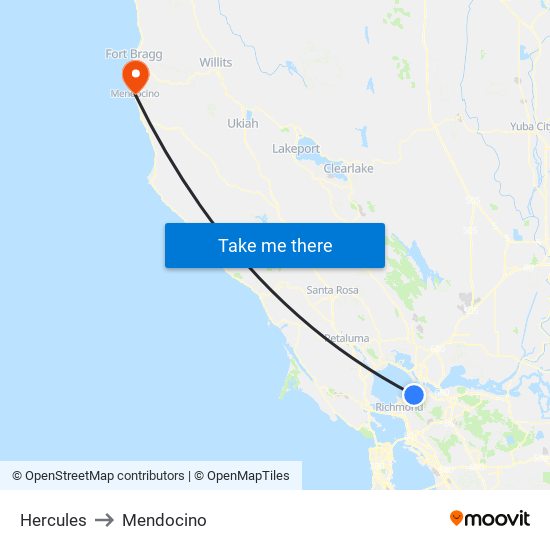 Hercules to Mendocino map