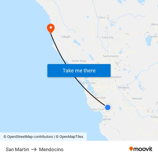 San Martin to Mendocino map