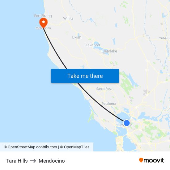 Tara Hills to Mendocino map