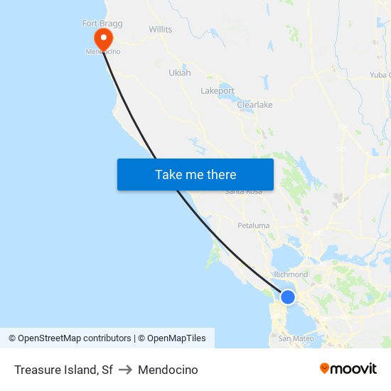 Treasure Island, Sf to Mendocino map