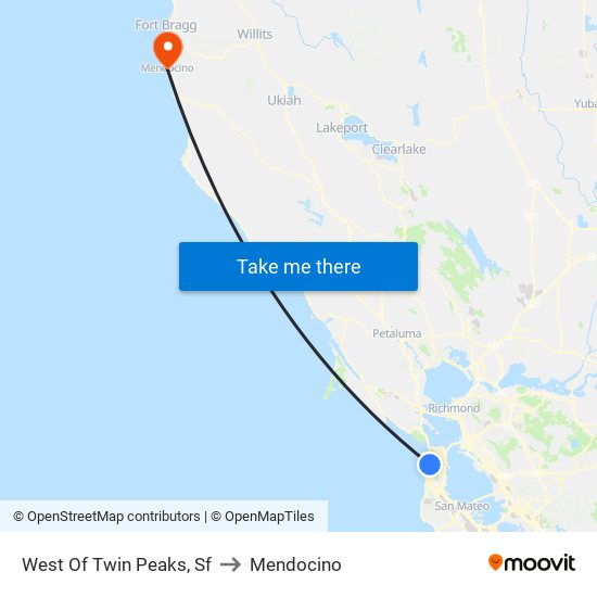 West Of Twin Peaks, Sf to Mendocino map