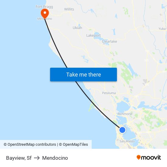 Bayview, Sf to Mendocino map