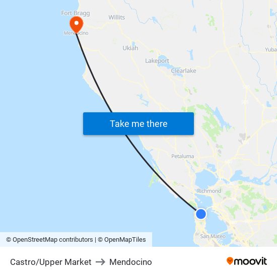 Castro/Upper Market to Mendocino map