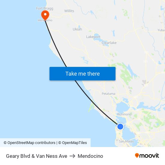 Geary Blvd & Van Ness Ave to Mendocino map