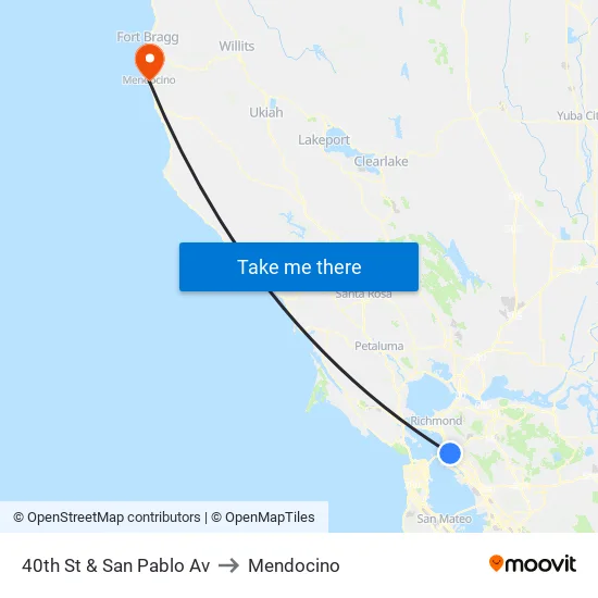 40th St & San Pablo Av to Mendocino map