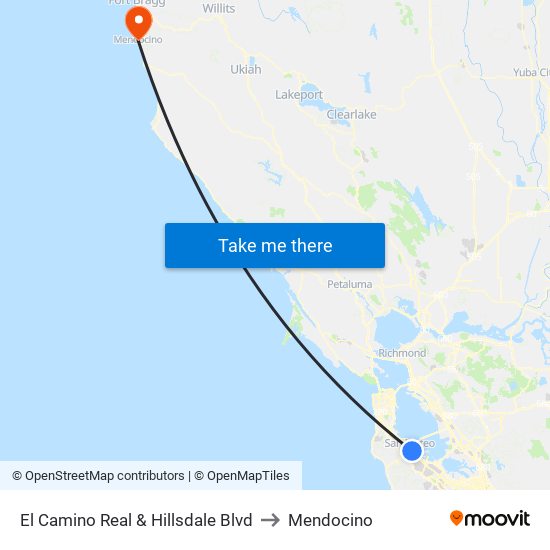 El Camino Real & Hillsdale Blvd to Mendocino map