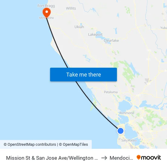 Mission St & San Jose Ave/Wellington Ave to Mendocino map