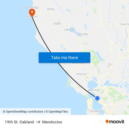 19th St. Oakland to Mendocino map