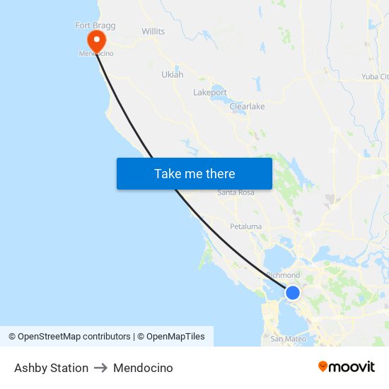 Ashby Station to Mendocino map