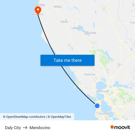 Daly City to Mendocino map