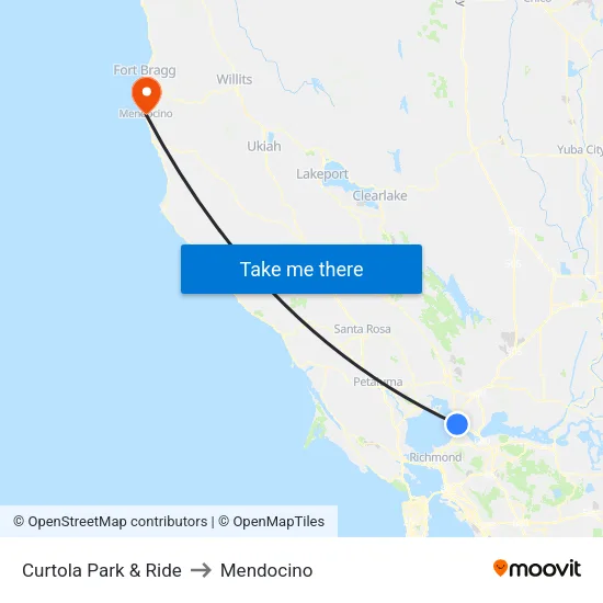 Curtola Park & Ride to Mendocino map