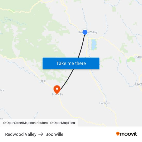 Redwood Valley to Boonville map