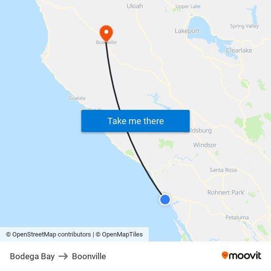 Bodega Bay to Boonville map