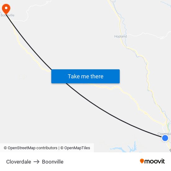 Cloverdale to Boonville map