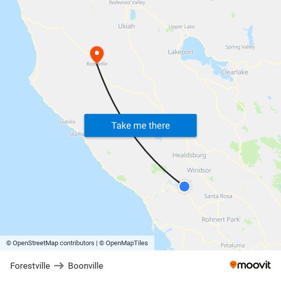 Forestville to Boonville map