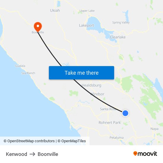 Kenwood to Boonville map