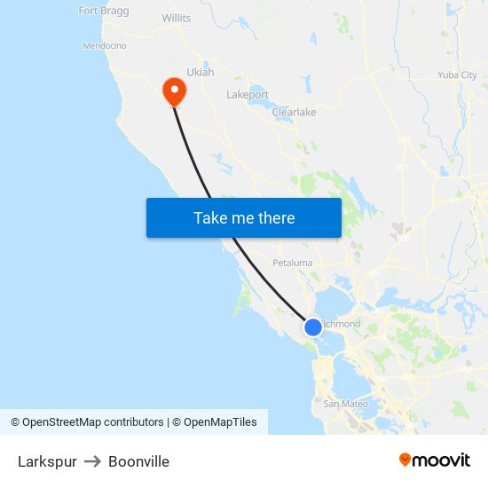 Larkspur to Boonville map