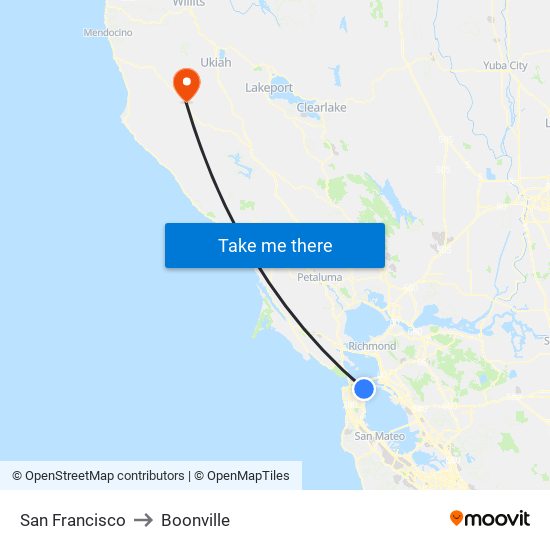 San Francisco to Boonville map