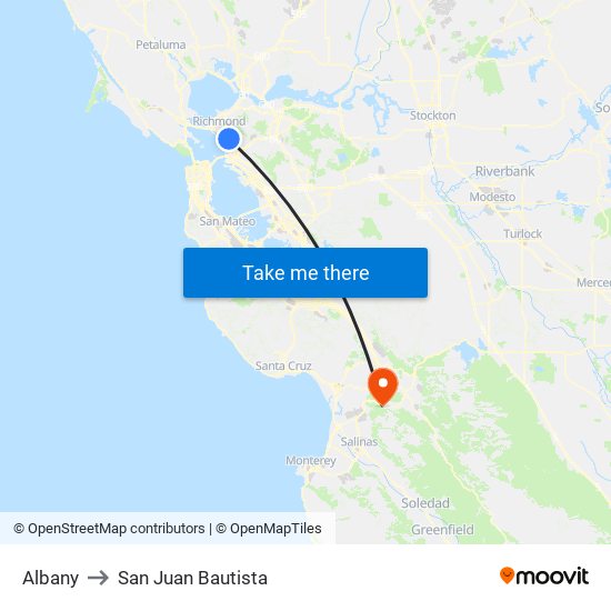 Albany to San Juan Bautista map