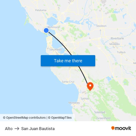 Alto to San Juan Bautista map