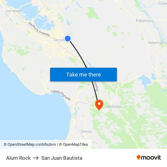 Alum Rock to San Juan Bautista map