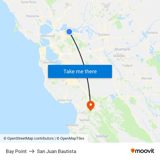 Bay Point to San Juan Bautista map