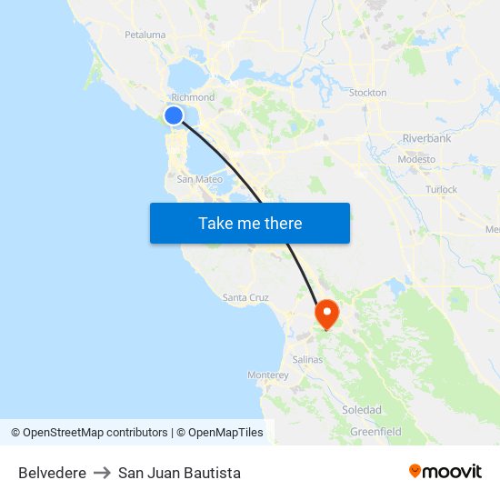 Belvedere to San Juan Bautista map