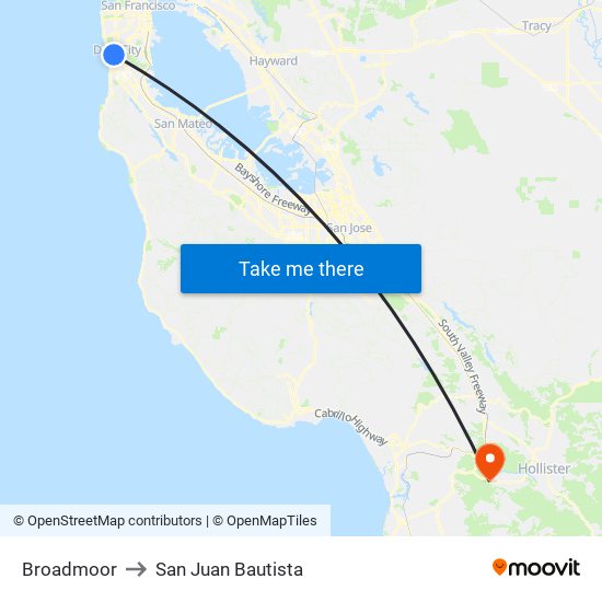 Broadmoor to San Juan Bautista map