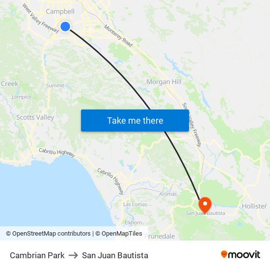 Cambrian Park to San Juan Bautista map