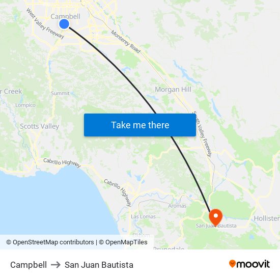 Campbell to San Juan Bautista map