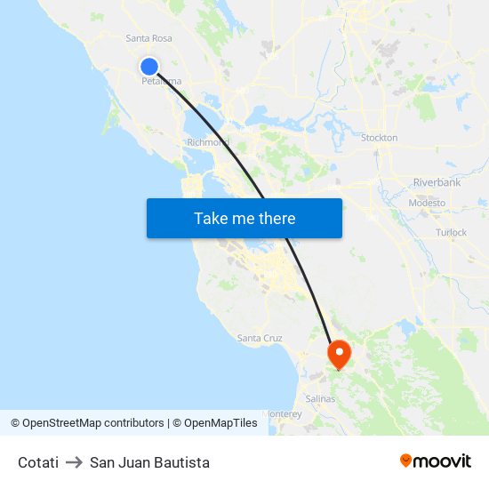 Cotati to San Juan Bautista map