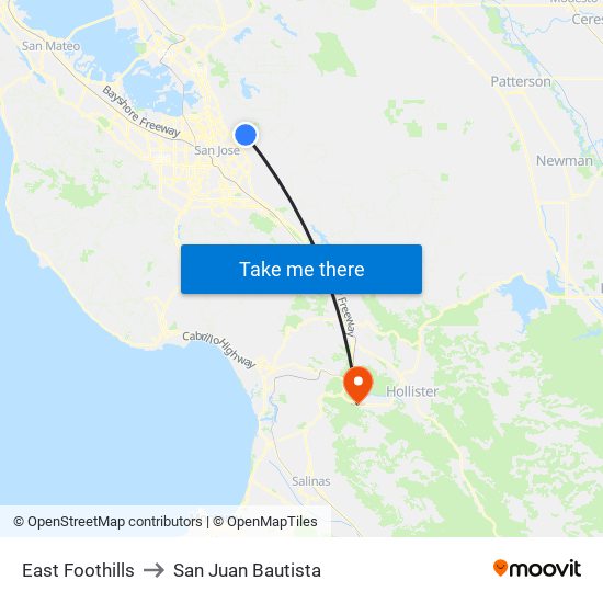 East Foothills to San Juan Bautista map