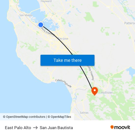 East Palo Alto to San Juan Bautista map