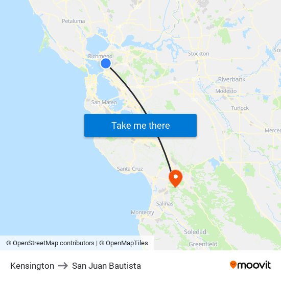 Kensington to San Juan Bautista map