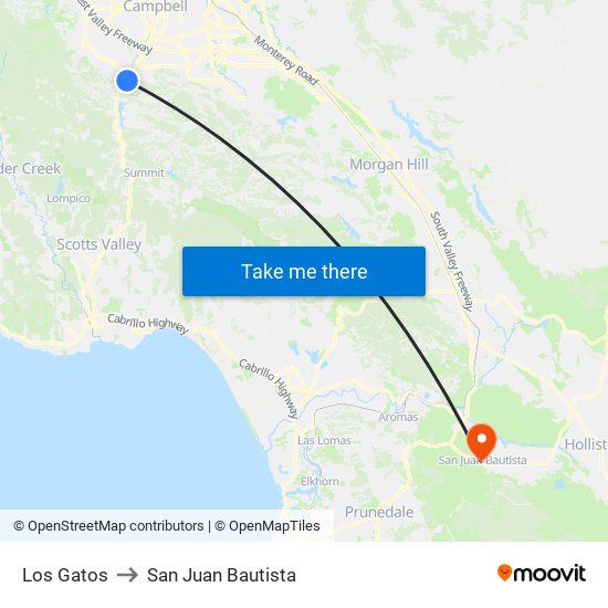 Los Gatos to San Juan Bautista map